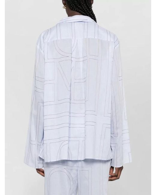 Totême White Cotton Blend Pajama Shirt Geometric Pattern