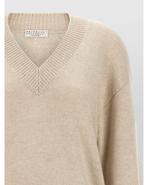 Brunello Cucinelli Natural Diamante Cashmere Silk Sequin Knit Sweater
