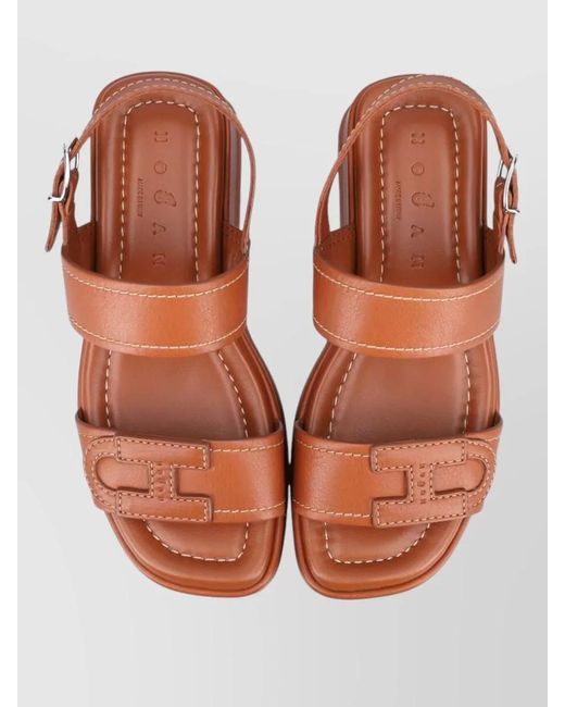 Hogan Brown H703 Leather Platform Sandals Open Toe