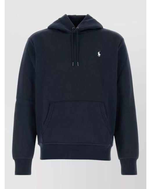 Polo Ralph Lauren Blue Cotton Blend Hooded Sweatshirt Front Pocket for men