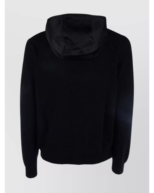 Prada Black Cashmere Wool Hooded Ribbed Cardigan for men