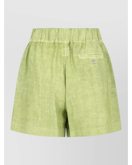 120% Lino Green Linen Shorts Pleated Front Single Pocket
