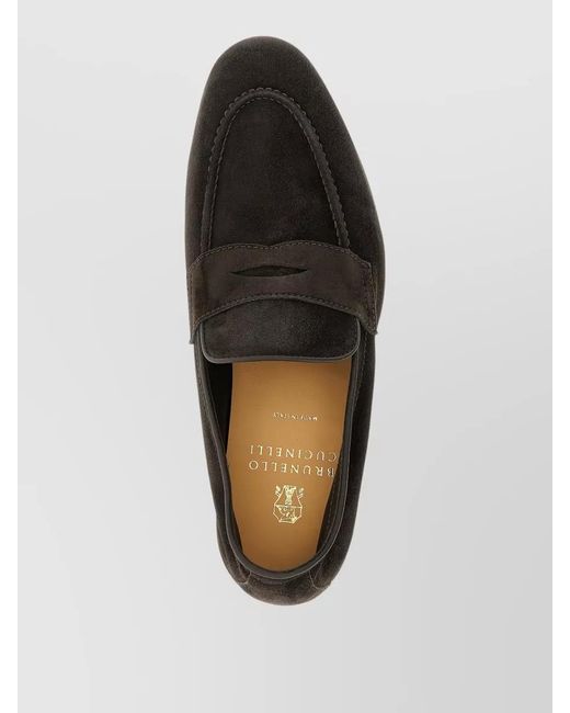 Brunello Cucinelli Black Leather Penny Loafers for men