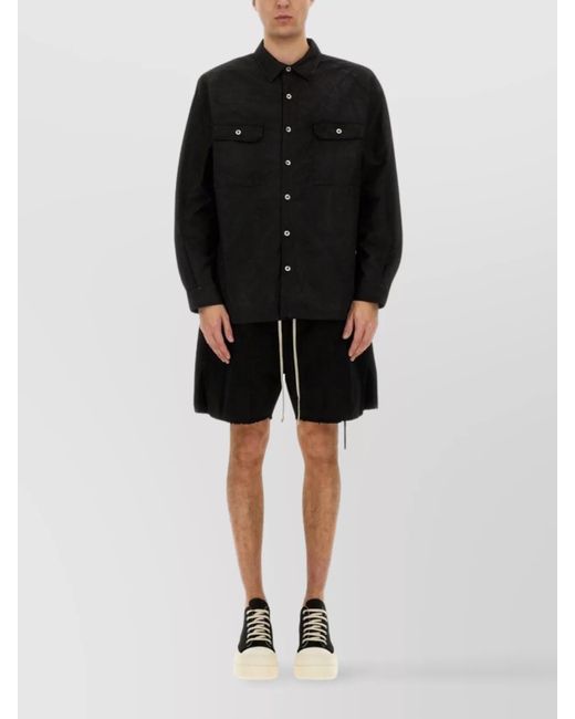 Rick Owens Black Cotton Drop-Crotch Shorts for men