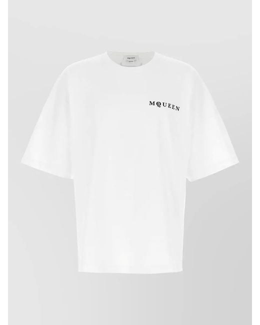 McQueen White Logo Print Crew Neck Short Sleeve T Shirt for men