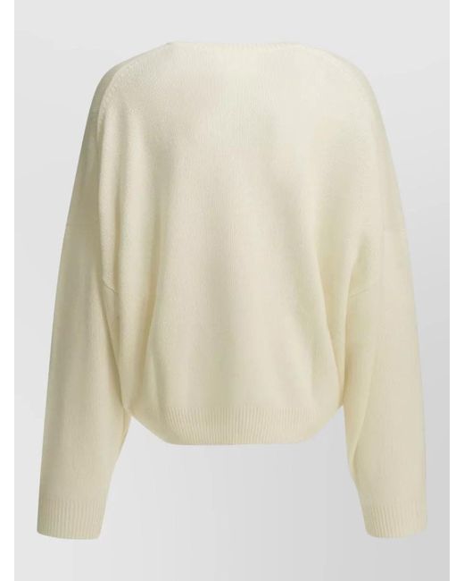 Lisa Yang White Knit Top Long Sleeves Loose Fit Round Neck