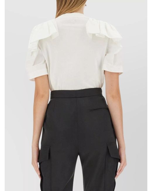 McQueen White Ruffled Cotton T-Shirt