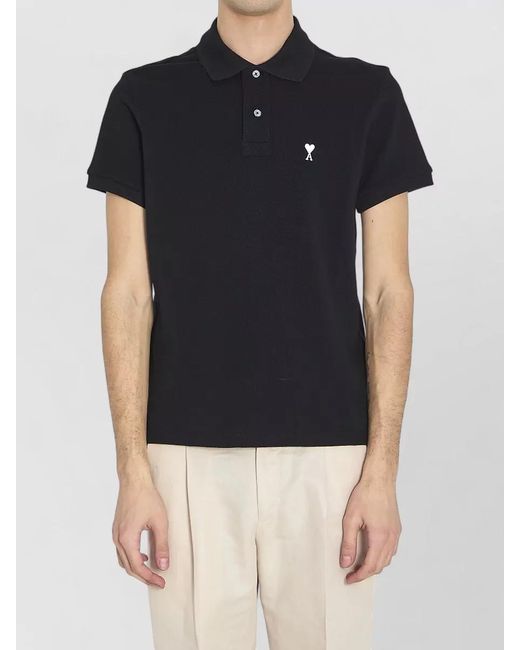 AMI Blue Cotton Piqué Short-Sleeve Polo Shirt for men