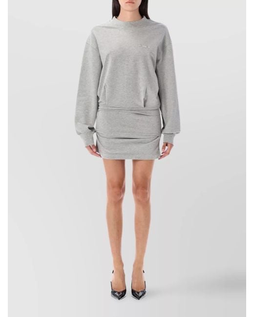 The Attico Gray Draped Cotton Mini Dress