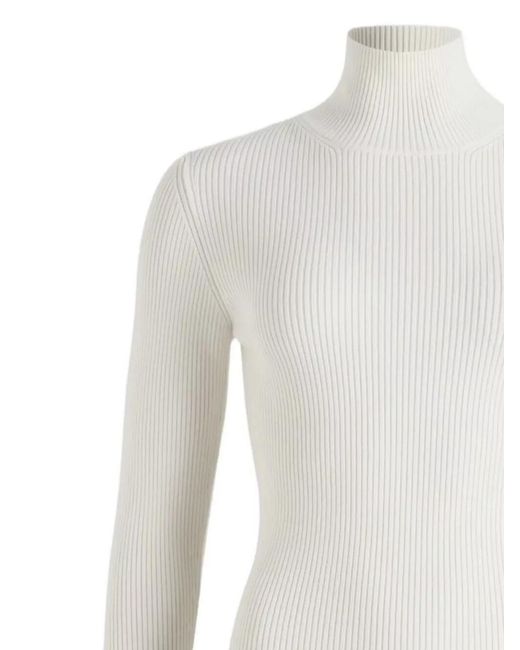 Patou White Ribbed Merino Wool Turtleneck Jumper