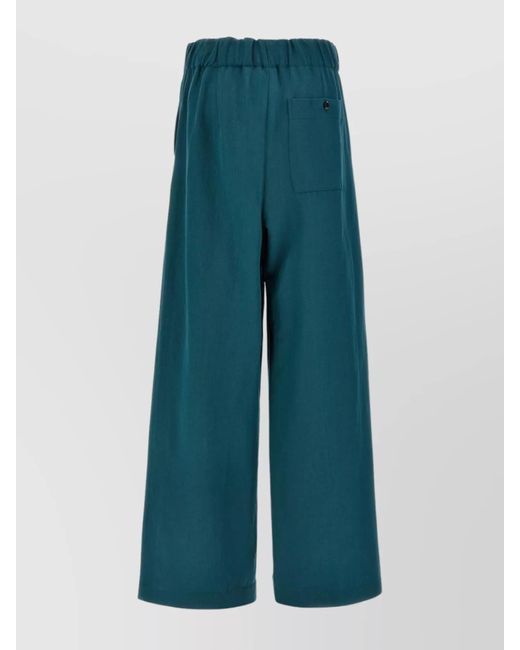 Dries Van Noten Green Wool Wide-Leg Trousers