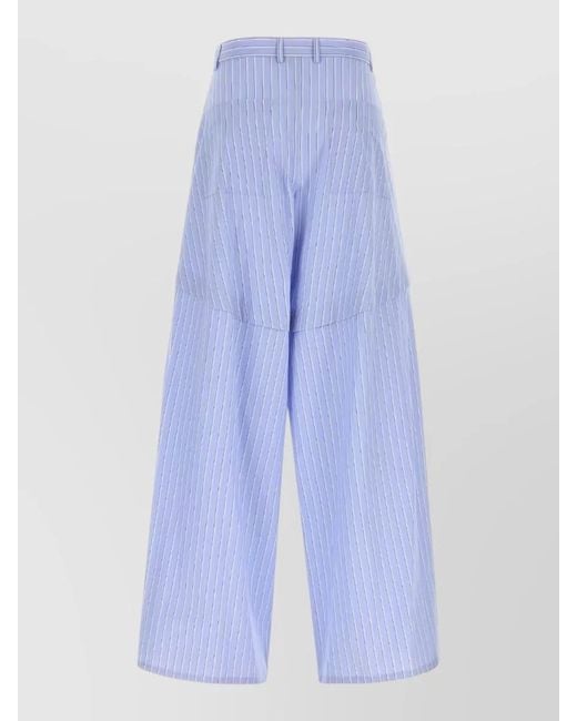 Loewe Blue Embroidered Cotton Wide Leg High Rise Pants
