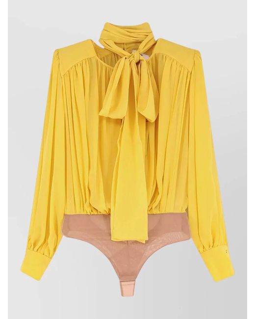 Elisabetta Franchi Yellow Silk Long-Sleeve Blouse