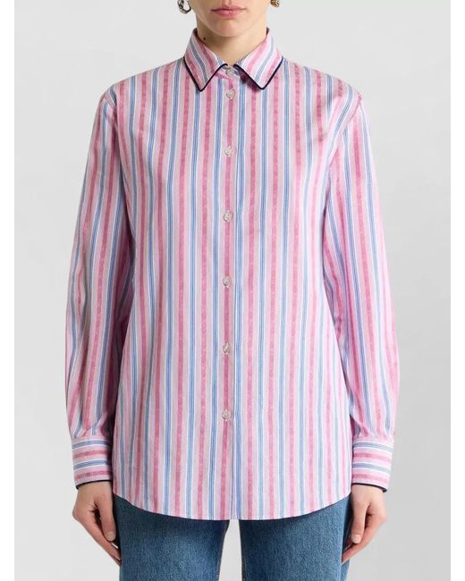 Etro Pink Striped Long Sleeve Shirt Collared Neck