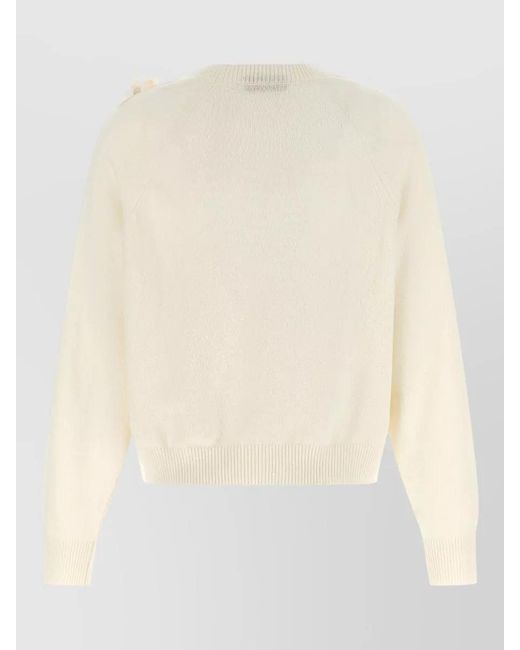 Alberta Ferretti Natural Flower Knit Crew Neck Sweater