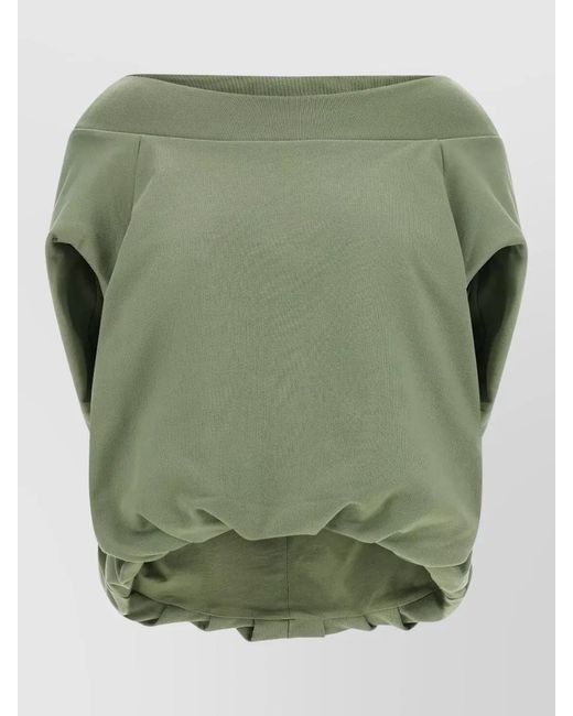 Dries Van Noten Green Hamels Off Shoulder Draped Sweatshirt Ribbed Trim