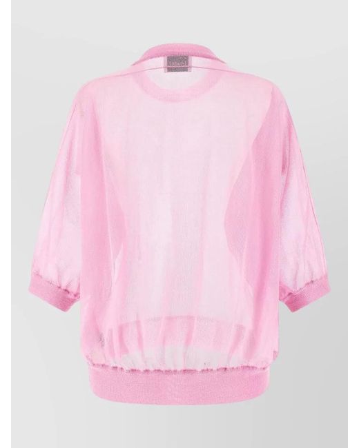 Nude Pink Semi Sheer Cotton Crew Neck Sweater
