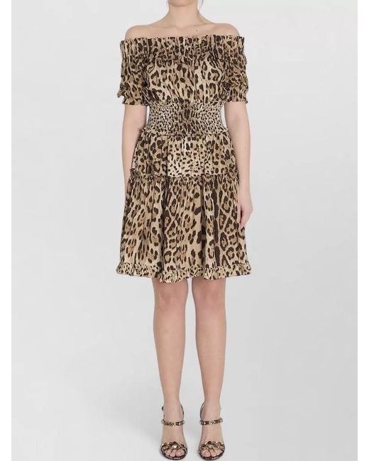 Dolce & Gabbana Natural Short Leopard Print Poplin Dress