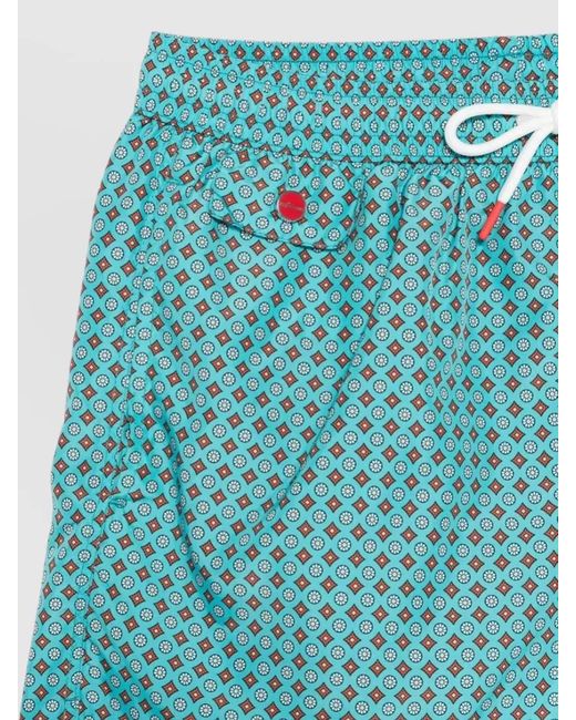 Kiton Blue Geometric Print Swim Shorts for men