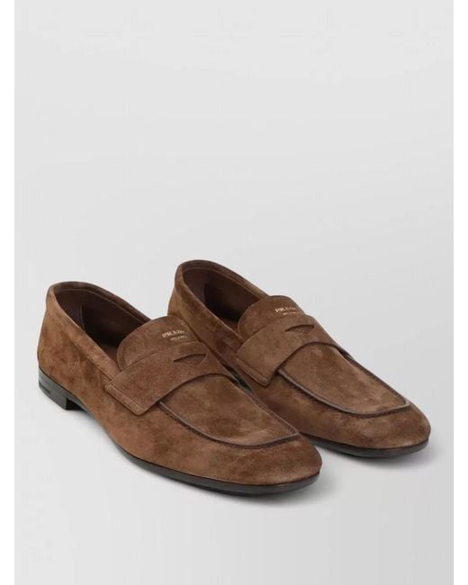 Prada Brown Loafers Suede Finish Round Toe Design for men