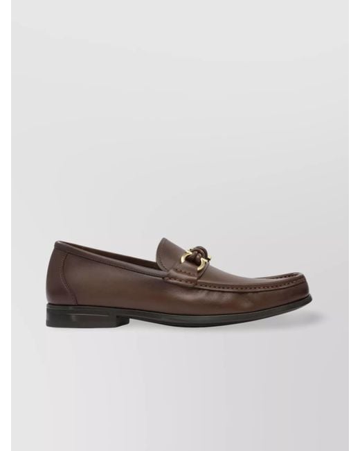 Ferragamo Brown Hardware Leather Round Toe Loafers for men