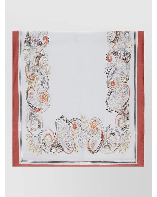 Etro White Paisley Pattern Silk Scarf Fringe