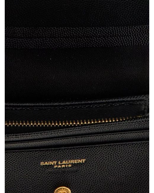 Saint Laurent Black Leather Quilted Flap Card Holder