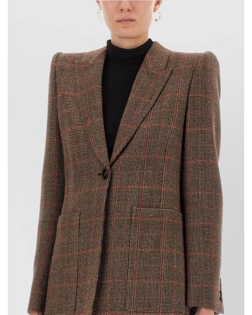 Chloé Brown Wool Slim-Fit Checked Blazer