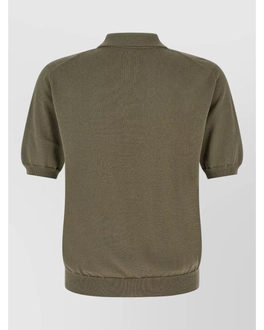 Zanone Green Knit Shirt Polo Collar Ribbed Cuffs Hem for men