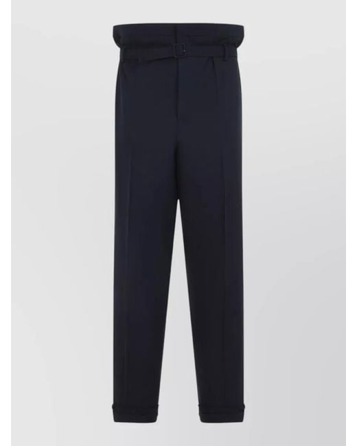 Saint Laurent Blue Tailored Pants Belted Waist Cuffed Hem Pleats for men