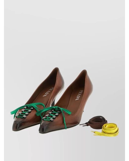 Prada Green Leather Lace-Up Pumps