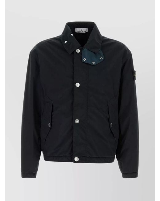 Stone Island Black Stretch Polyester Collared Jacket Pockets for men