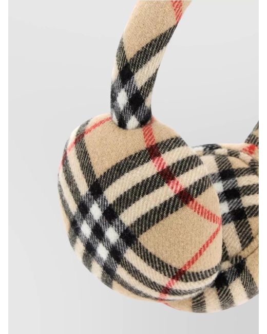 Burberry Natural Wool Cashmere Check Earmuffs