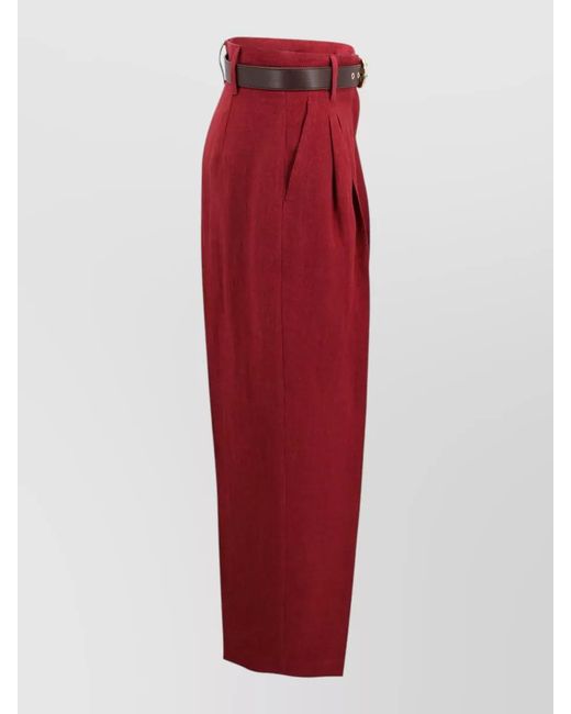Max Mara Red Linen Trousers High Waist Belted Max Mara
