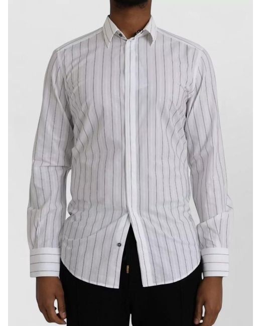 Dolce & Gabbana Gray Striped Formal Long Sleeve Business Shirt for men