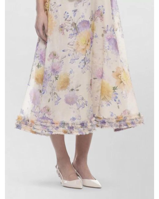 Zimmermann White Linen Silk Midi Dress Floral Belt