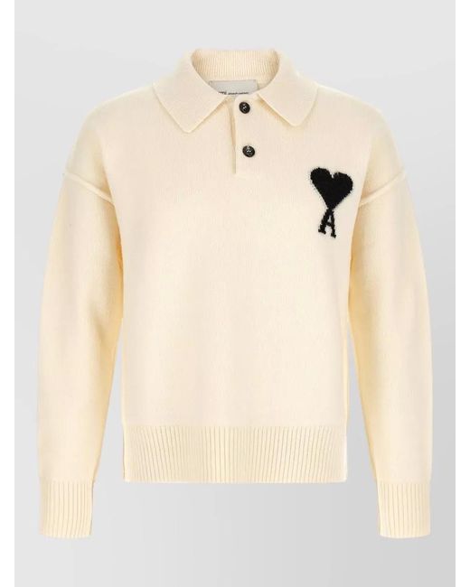 AMI Natural Wool Polo Sweater for men