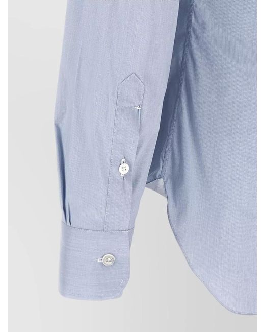 Barba Napoli Blue Tailored Poplin Shirt Button Down Collar for men