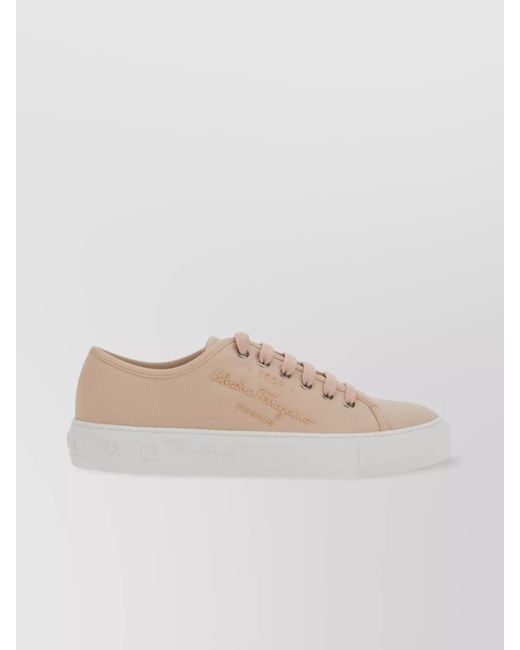 Ferragamo Natural Cotton Logo Low-Top Sneakers