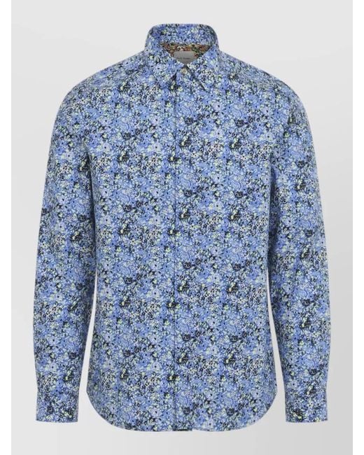 Paul Smith Blue Slim Fit Shirt Organic Cotton Long Sleeves for men