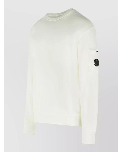C P Company White Cotton Sweatshirt Arm Pocket Long Sleeves for men