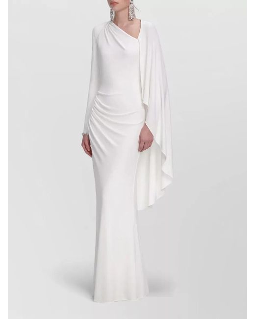 Self-Portrait White Asymmetric Draped Jersey Maxi Dress