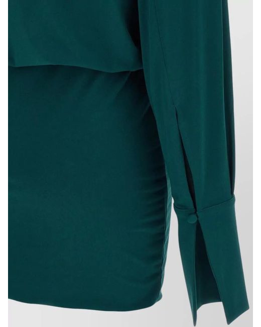 ANDAMANE Green Lilia Collared Draped Front Long Sleeve Top