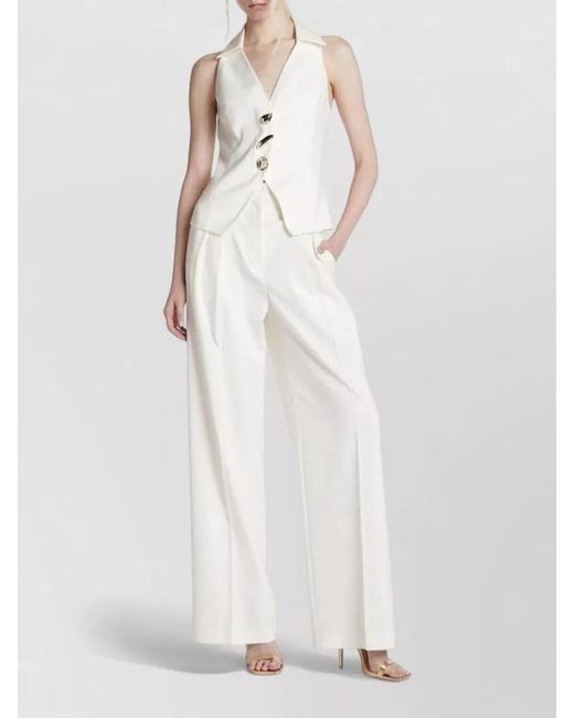 SIMONA CORSELLINI White High Waist Pleated Wide Leg Trousers