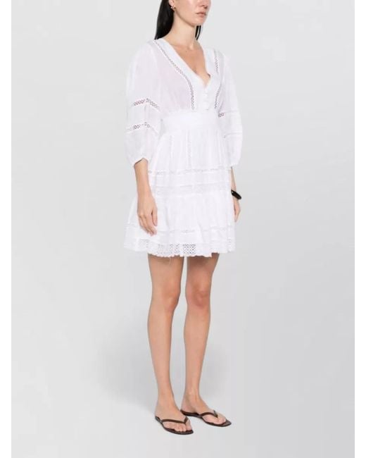ERMANNO FIRENZE White Short Dress V Neckline Tiered Skirt