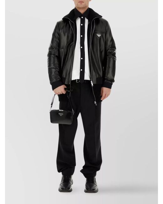 Prada Black Leather Brique Crossbody Bag for men