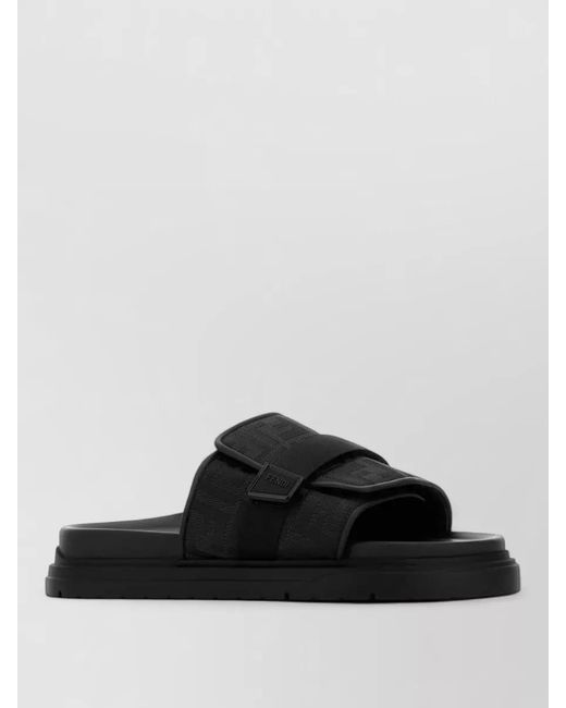 Fendi Black Fabric Chunky Slippers Adjustable Strap Flat Sole for men
