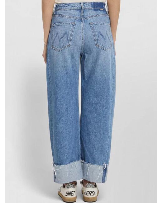Mother Blue High Waist Wide Leg Ankle Cuff Jeans