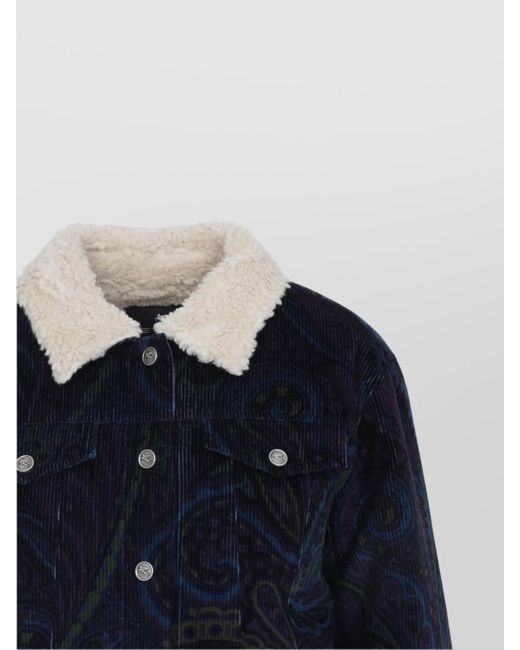 Etro Blue Printed Cotton Fitted Jacket