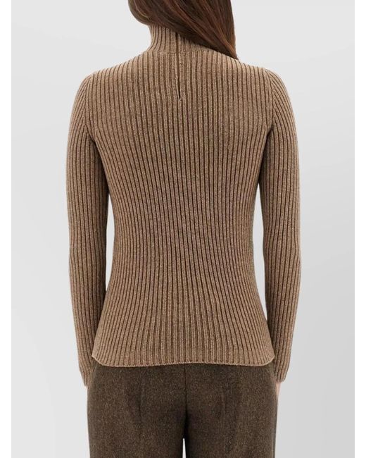 Max Mara Brown Cashmere Ribbed Slim-Fit Turtleneck Sweater
